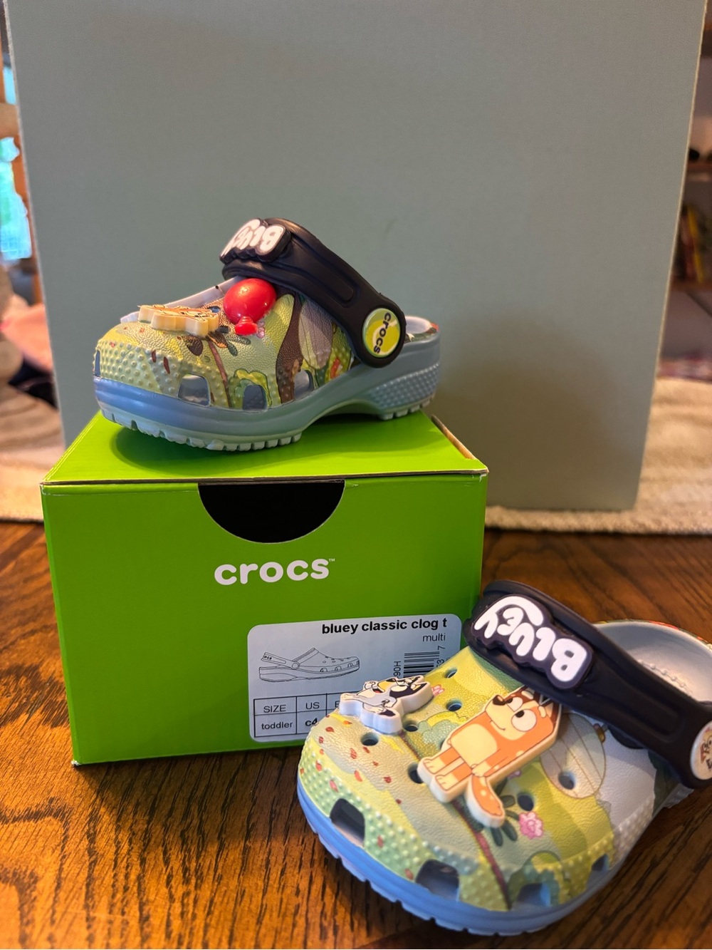 CROCS Kids Blue & Green Bluey Classic Clog with Character Jibbitz
